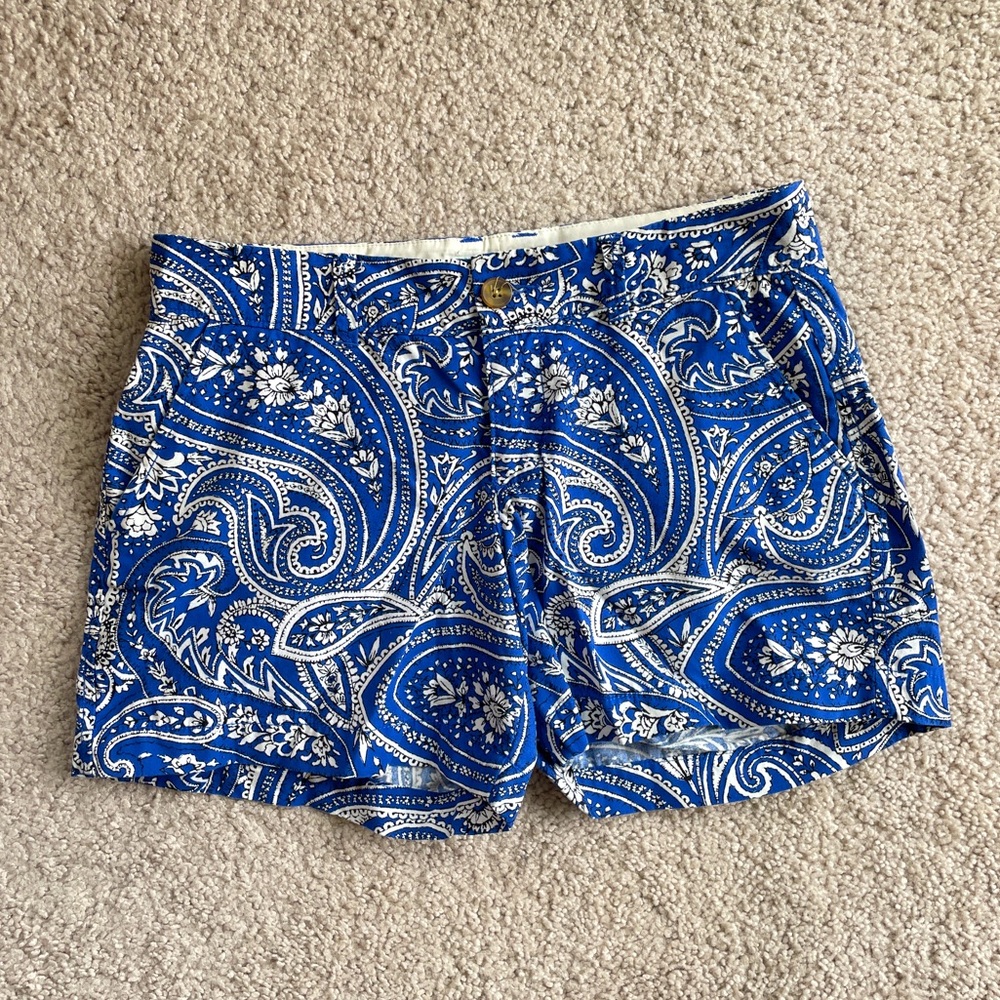 Old Navy Paisley Blue White Black Mid / Low Rise Cotton Shorts 4.25" Size 0